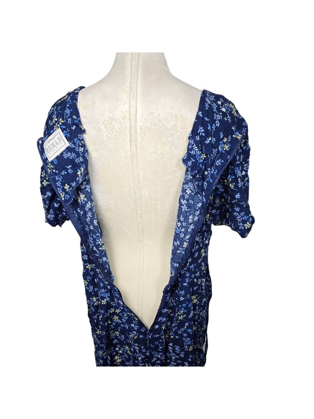 Erika II Studio Vintage Floral Sweetheart Dress XL Blue Yellow Short Sleeves - Picture 6 of 8